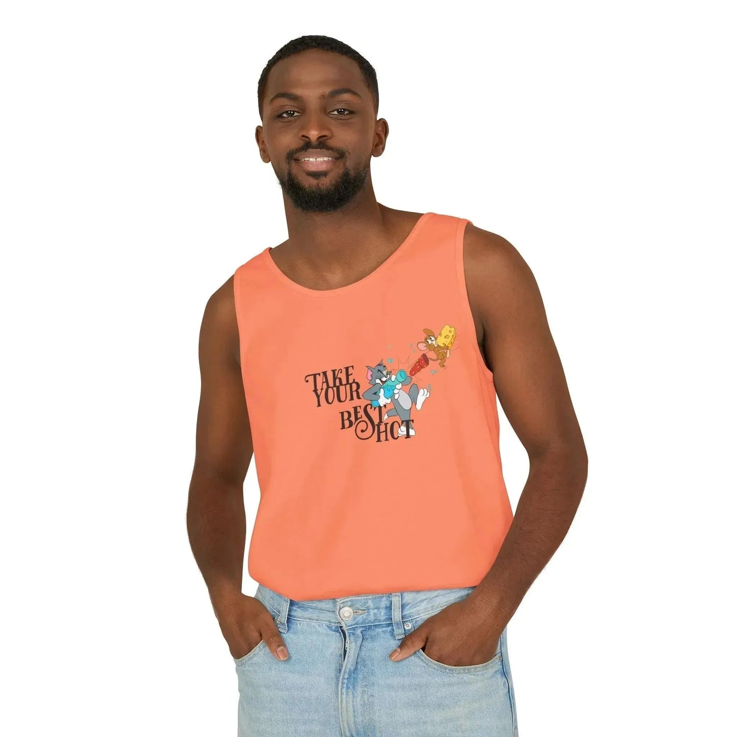 Take Your Best Shot Tom Jerry Unisex Garment-Dyed Tank Top - Vkamian