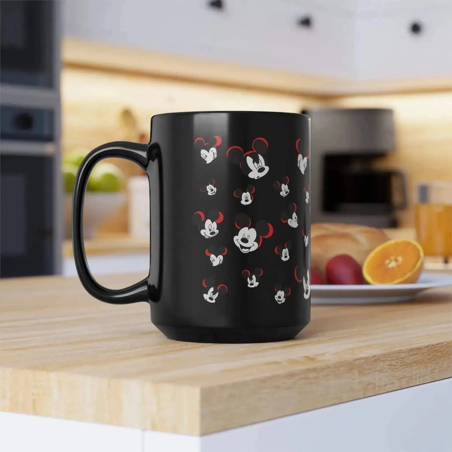 Unique Funny Mickey Head Black Ceramic Mug - Vkamian