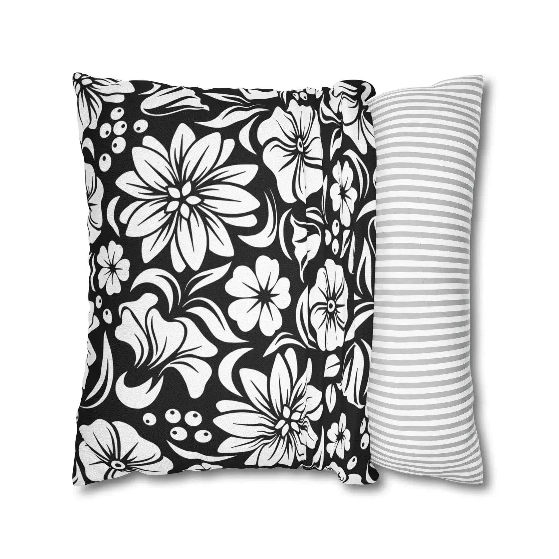 White And Black Spun Polyester Square Pillowcase - Vkamian