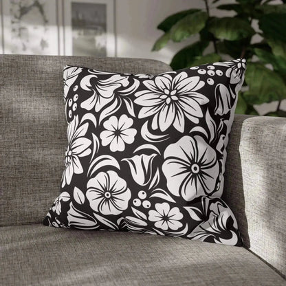 White And Black Spun Polyester Square Pillowcase - Vkamian