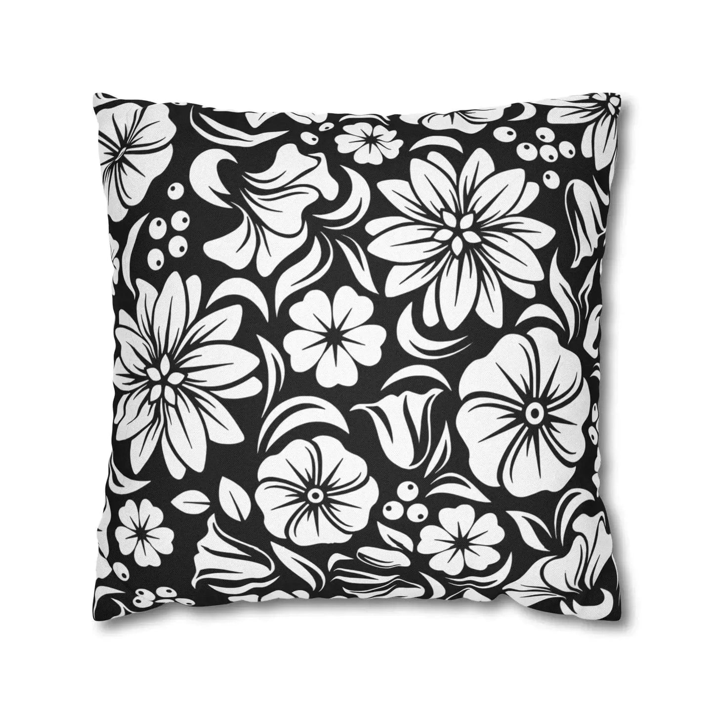 White And Black Spun Polyester Square Pillowcase - Vkamian