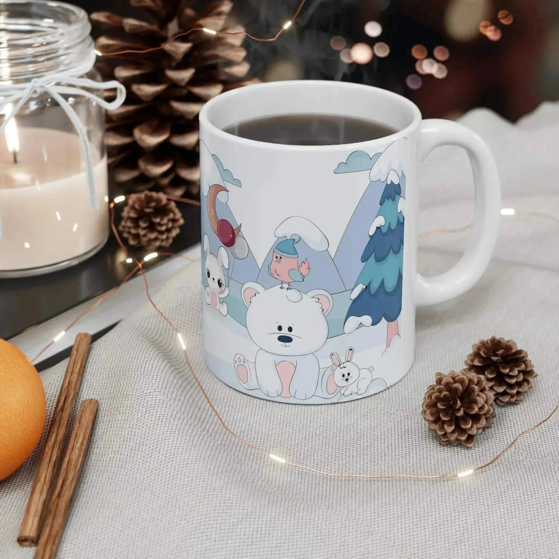 Winter Bear And Bunny White Ceramic Mug - Vkamian