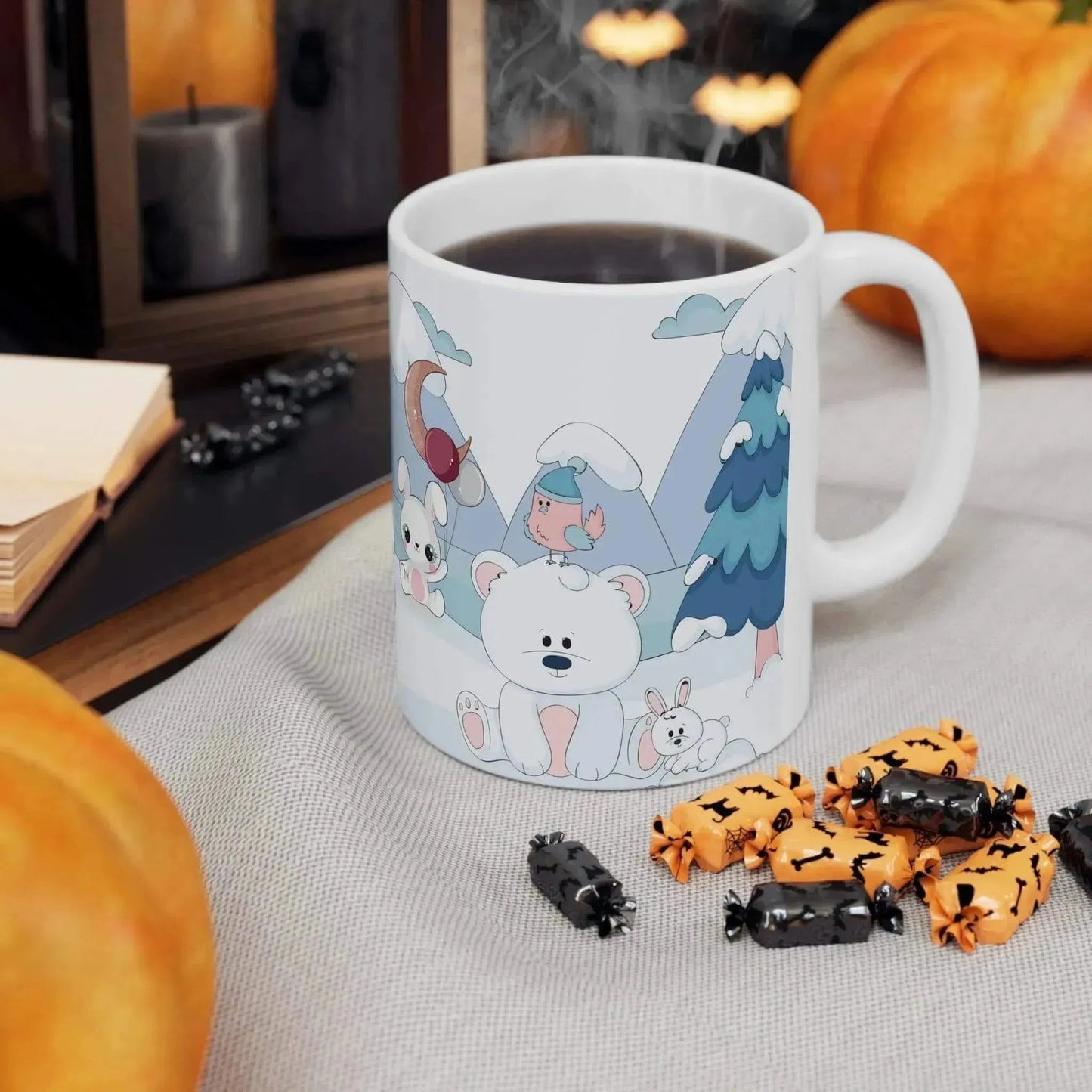 Winter Bear And Bunny White Ceramic Mug - Vkamian