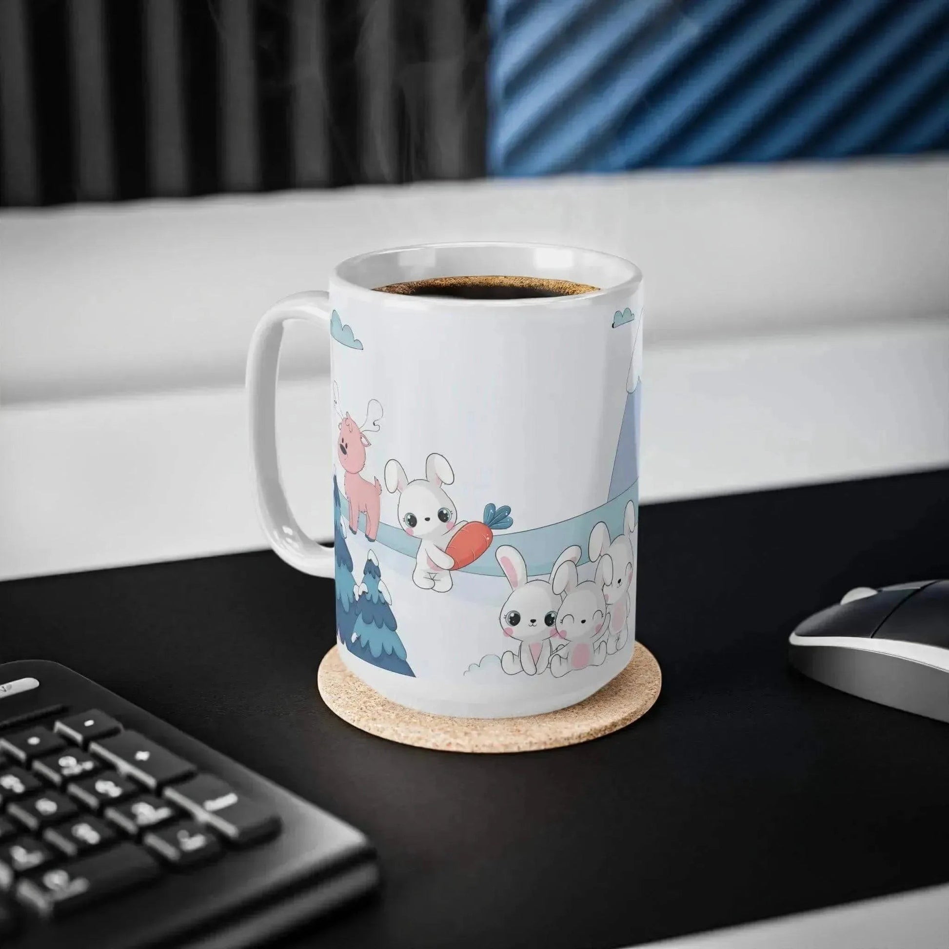 Winter Bear And Bunny White Ceramic Mug - Vkamian