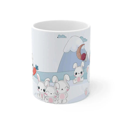 Winter Bear And Bunny White Ceramic Mug - Vkamian