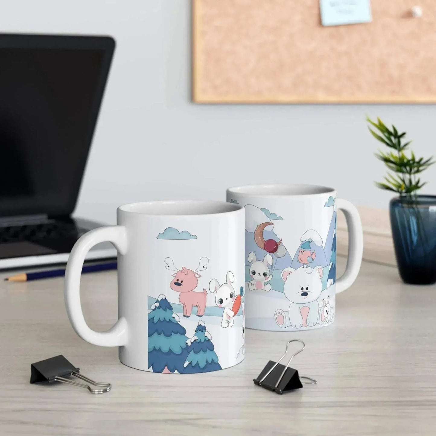 Winter Bear And Bunny White Ceramic Mug - Vkamian